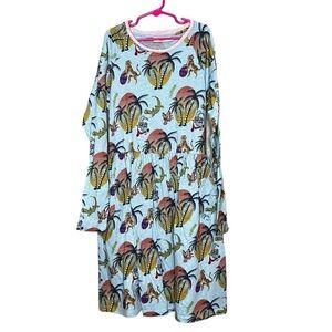 Paper Wings Girls XL Long Sleeve Dress Orgaic Cotton Bunny Tiger Palm Tree Print